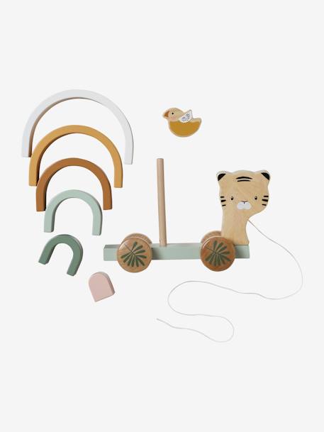 Stackable Pull-Along Tiger in FSC® 100% Wood green - vertbaudet enfant 