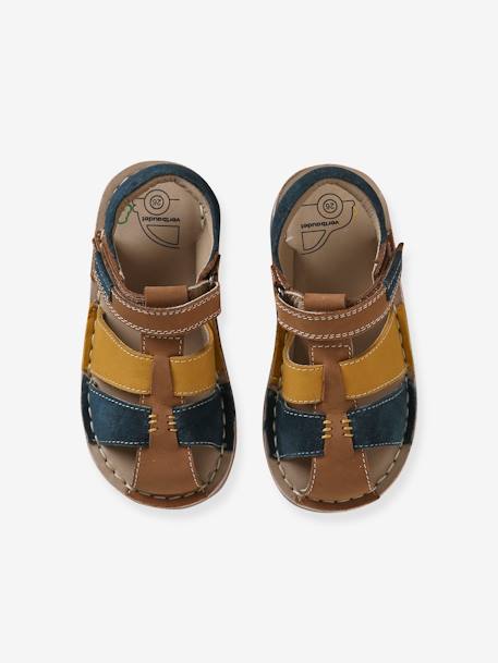 Hook-and-Loop Leather Sandals for Children, Designed for Autonomy beige+navy blue+set blue - vertbaudet enfant 