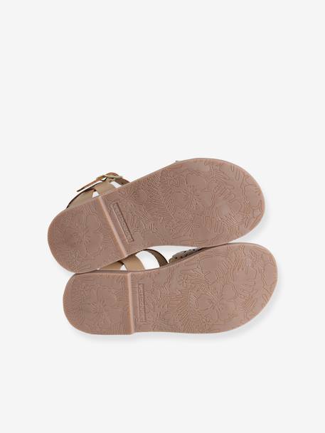 Leather Sandals with Crossover Straps for Girls old rose+white - vertbaudet enfant 