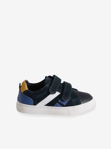 Baskets enfant cuir scratchs bleu jean+lot bleu+lot vert+marine - vertbaudet enfant 