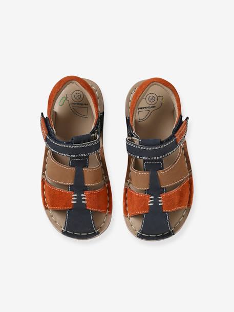Hook-and-Loop Leather Sandals for Children, Designed for Autonomy Navy Blue