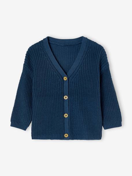 V-Neck Cardigan in Shimmery Knit for Babies blue+marl grey - vertbaudet enfant 