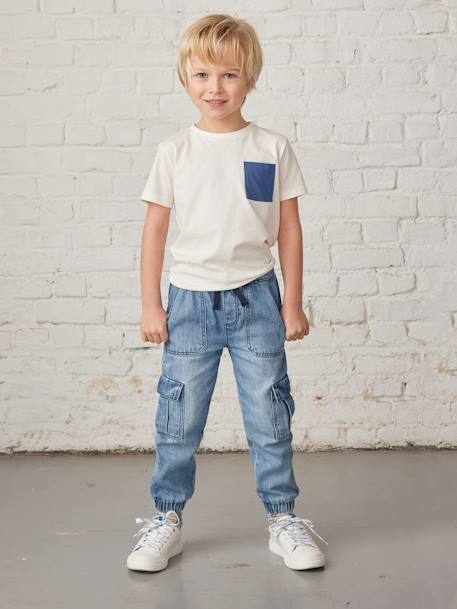 Pull-On Cargo-Type Denim Trousers for Boys double stone - vertbaudet enfant 