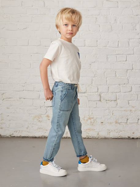 Loose-Cut Straight Leg Jeans, Patches Effect, for Boys bleached denim+double stone - vertbaudet enfant 