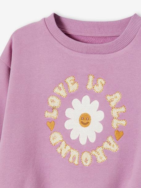Sweatshirt with Flower & Motif in Bouclé Knit, for Girls mauve - vertbaudet enfant 