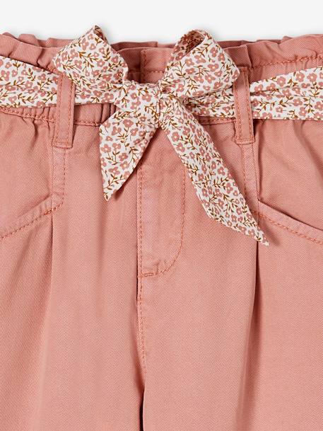 Paperbag Trousers with Printed Scarf Belt for Girls blush+GREEN DARK SOLID - vertbaudet enfant 