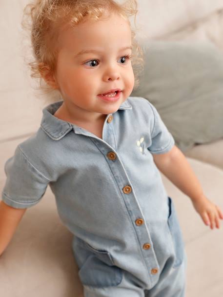Short Sleeve Denim Jumpsuit for Babies bleached denim - vertbaudet enfant 