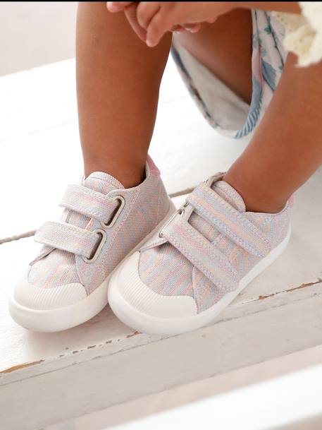 Touch-Fastening Trainers in Canvas for Baby Girls multicoloured+printed pink+printed violet+White - vertbaudet enfant 