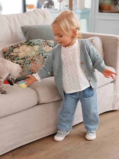 Blouse bébé broderie anglaise à volants blanc+bleu ciel+rose bonbon - vertbaudet enfant 