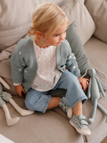 Gilet bébé brodé en côtes anglaises écru+marine+vert d'eau - vertbaudet enfant 