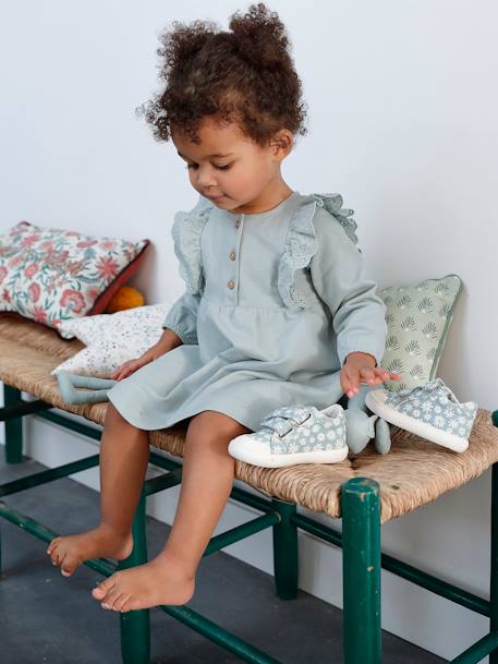 Robe bébé en molleton volants en broderie anglaise bleu grisé - vertbaudet enfant 