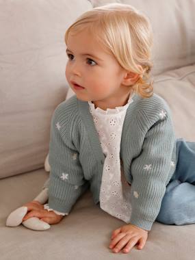 Gilet bébé brodé en côtes anglaises - vertbaudet enfant Bébé-Pull, gilet, sweat-Gilet-Gilet bébé brodé en côtes anglaises