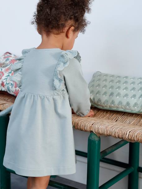 Robe bébé en molleton volants en broderie anglaise bleu grisé - vertbaudet enfant 