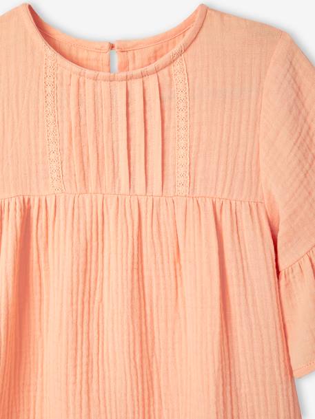 Cotton Gauze Dress for Girls rosy apricot+sky blue - vertbaudet enfant 