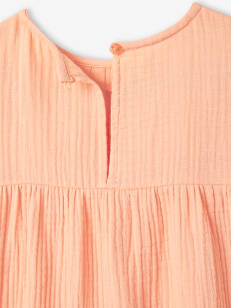 Cotton Gauze Dress for Girls rosy apricot+sky blue - vertbaudet enfant 