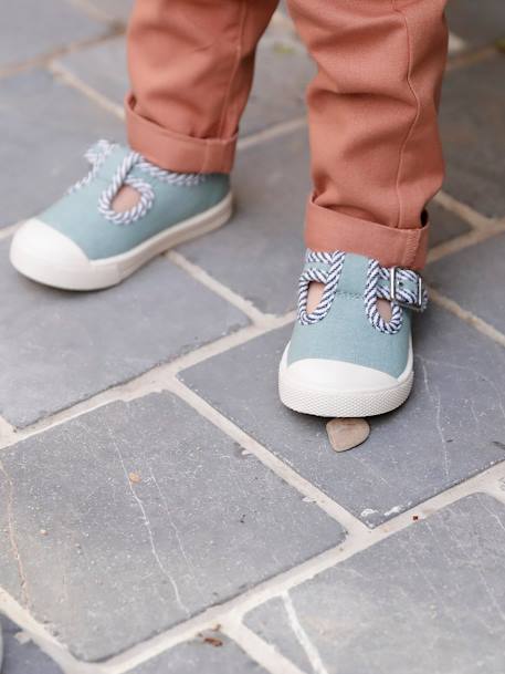 Mary Jane Shoes in Canvas for Babies striped blue - vertbaudet enfant 