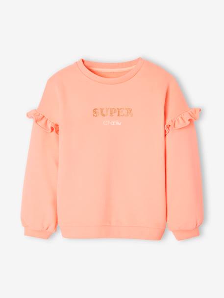 Ruffled Sweatshirt for Girls peach+sage green - vertbaudet enfant 