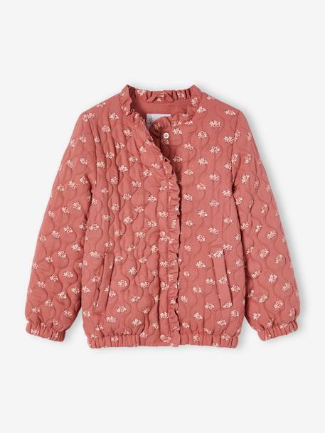 Padded Jacket with Floral Print for Girls tomato red - vertbaudet enfant 