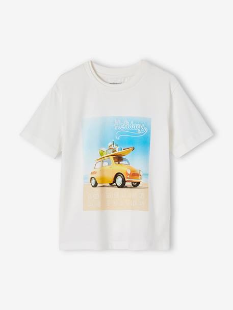Tee-shirt photoprint voiture garçon inscription en encre gonflante blanc - vertbaudet enfant 