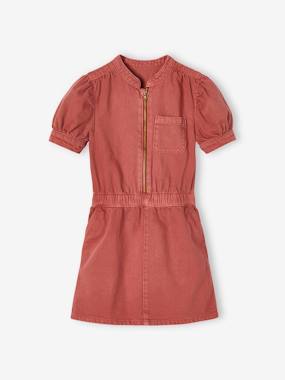 Zipped Dress with Bubble Sleeves for Girls  - vertbaudet enfant