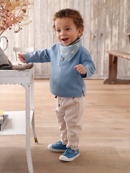 3-Piece Combo: Shirt + Trousers + Scarf for Babies sky blue - vertbaudet enfant 