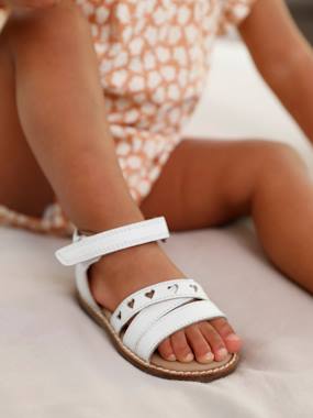 Shoes-Baby Footwear-Leather Sandals with Touch-Fastener, for Baby Girls