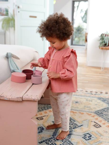Blouse bébé gaze de coton à volants écru+vert amande+vieux rose - vertbaudet enfant 