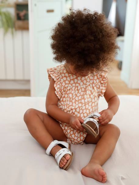 Sandales scratchées en cuir bébé blanc - vertbaudet enfant 