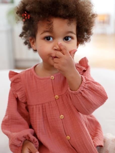 Blouse bébé gaze de coton à volants écru+vert amande+vieux rose - vertbaudet enfant 