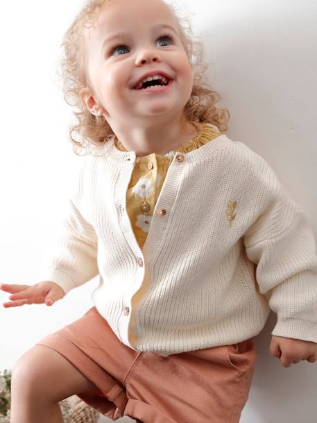 Gilet bébé en côtes anglaises motif irisé écru+rose - vertbaudet enfant 