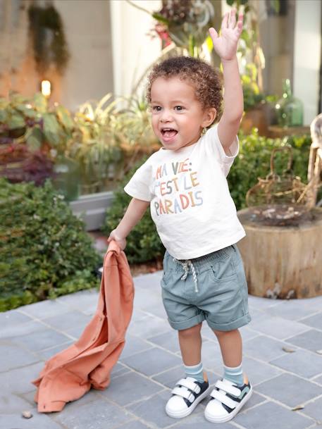 Short bébé garçon en toile taille élastiquée cappuccino+terracotta+vert de gris - vertbaudet enfant 