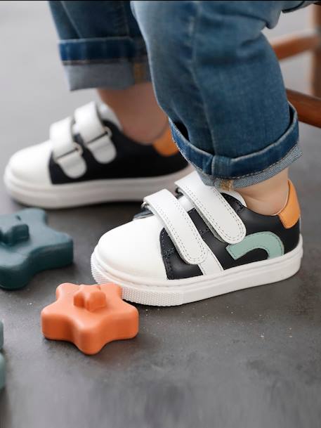 Hook-and-Loop Fastening Leather Trainers for Babies