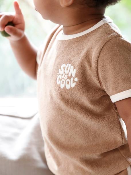 Ensemble bébé tee-shirt + short en éponge rayé bleu+taupe - vertbaudet enfant 