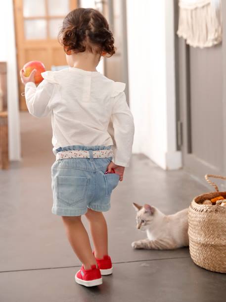 Paperbag Shorts with Belt for Babies BLUE LIGHT WASCHED - vertbaudet enfant 