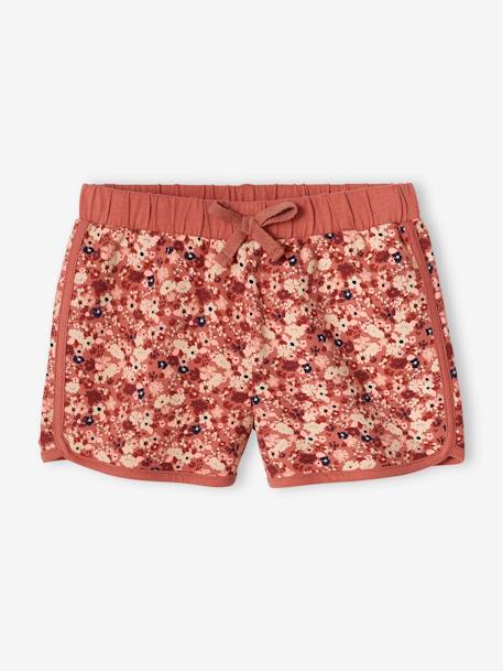 Sports Shorts with Floral Print, for Girls BLUE MEDIUM ALL OVER PRINTED+terracotta - vertbaudet enfant 