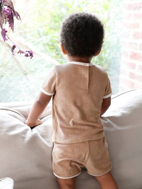 Ensemble bébé tee-shirt + short en éponge rayé bleu+taupe - vertbaudet enfant 