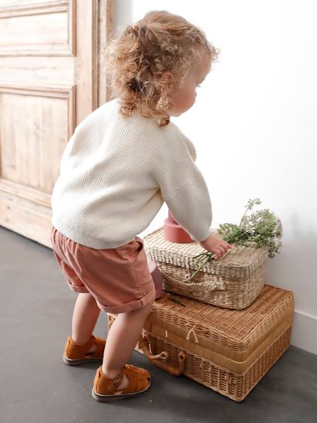 Shorts with Elasticated Waistband, for Babies clay beige+GREEN MEDIUM SOLID+pale pink - vertbaudet enfant 