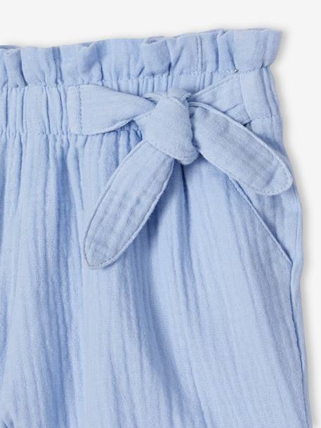 Short en gaze de coton style 'paperbag' fille bleu pâle+corail+rose blush+vanille+vert amande - vertbaudet enfant 