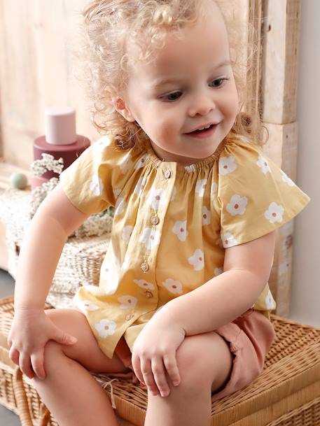 Blouse with Butterfly Wings, for Babies pale blue+pale yellow - vertbaudet enfant 