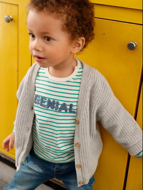 V-Neck Cardigan in Shimmery Knit for Babies marl grey - vertbaudet enfant 