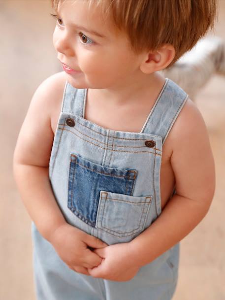 Salopette en denim bébé poches contrastées denim bleached - vertbaudet enfant 