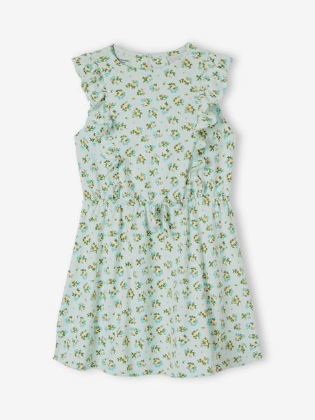 Printed Dress with Ruffles for Girls GREEN DARK ALL OVER PRINTED+rose+sky blue - vertbaudet enfant 
