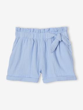 -Paperbag Shorts in Cotton Gauze for Girls