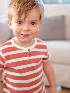 Baby-T-shirts & Roll Neck T-Shirts-T-shirts-Striped Short Sleeve T-Shirt in Honeycomb for Babies