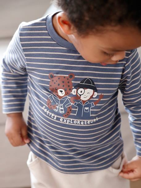 Ensemble T-shirt et pantalon molleton bébé indigo+rayé / caramel - vertbaudet enfant 