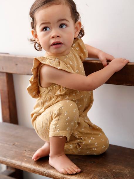 Cotton Gauze Jumpsuit for Babies pale yellow - vertbaudet enfant 