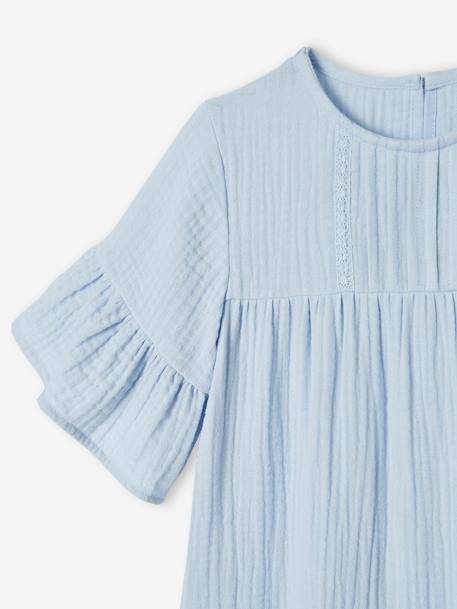 Cotton Gauze Dress for Girls raspberry pink+sky blue - vertbaudet enfant 