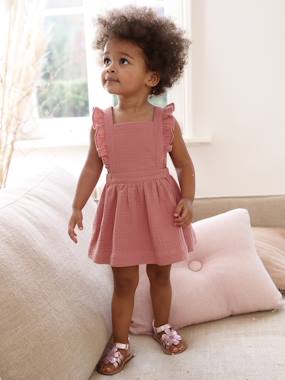 Dungaree Dress in Cotton Gauze, for Babies  - vertbaudet enfant