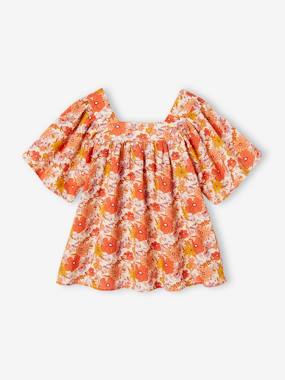 Girls-Floral Blouse with Butterfly Sleeves, for Girls