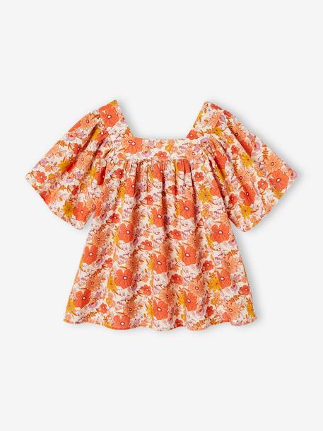 Floral Blouse with Butterfly Sleeves, for Girls nude pink - vertbaudet enfant 